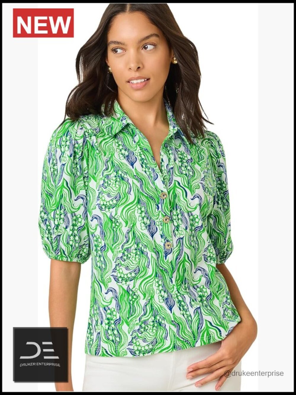 Puff Sleeve Floral Blouse with Collared Neckline